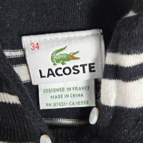 Lacoste Womens Top Henley Sweater Hoodie Cashmere Blend  Size 34 Striped Small - Picture 5 of 12